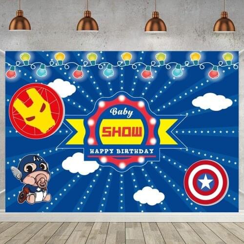 Baby Shower Happy Birthday Photography Background Blue Theme Captain Shield Super Heros Kids Birthday Party Backdrop Table Decor