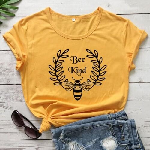 Bee Kind Pure Cotton T-shirt Casual Unisex Hipster Kindness Tshirt Funny Women Graphic Be A Nice Human Top Tee vestido Drop Ship