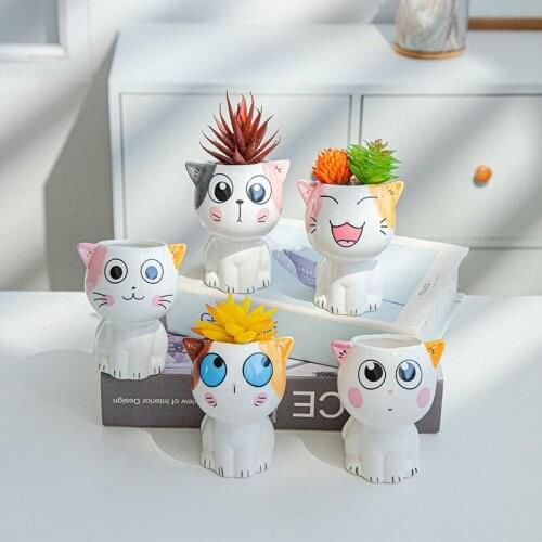 Creative Cartoon Animal Succulent Flower Pot Thumb Pot Cute Cheese Cat Garden Bonsai Personality Succulent Plant Ceramic Pot