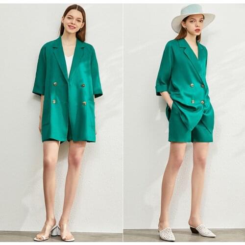 Summer Elegant New Womens Jacket Offical Lady 100%Linen Solid Womens Suit Coat Causal Womens Shorts