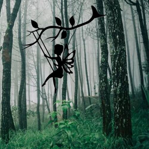 Metal Art Silhouette Yard Stakes Swinging Butterfly Fairy Decoration Garden Backyard Decor Outdoor Sign