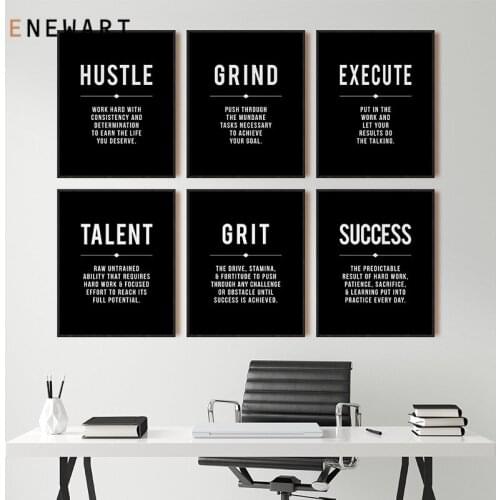 Minimalist Office Wall Art Hustle Success Talent Quote Motivational Print Posters Black White Inspirational Canvas Painting