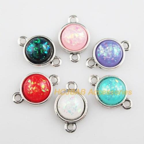 Fashion 18Pcs New AB Shivering Resin Connectors Round Mixed Charms Tibetan Silver 12x19mm