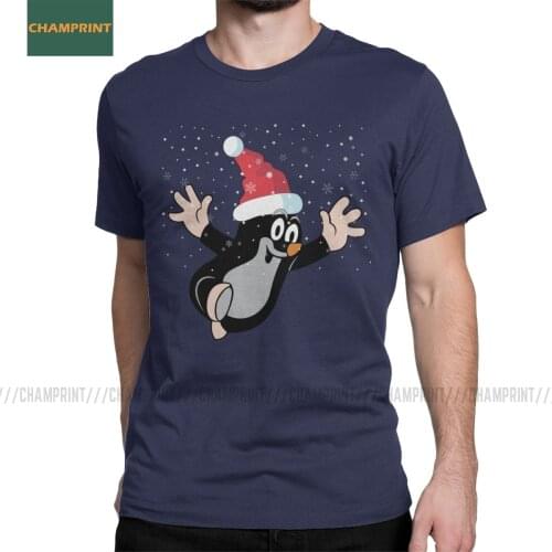 Men T-Shirts Merry Christmas Mole Cotton Tee Shirt Short Sleeve Krtek Little Maulwurf Cute Cartoon T Shirts Round Collar Tops