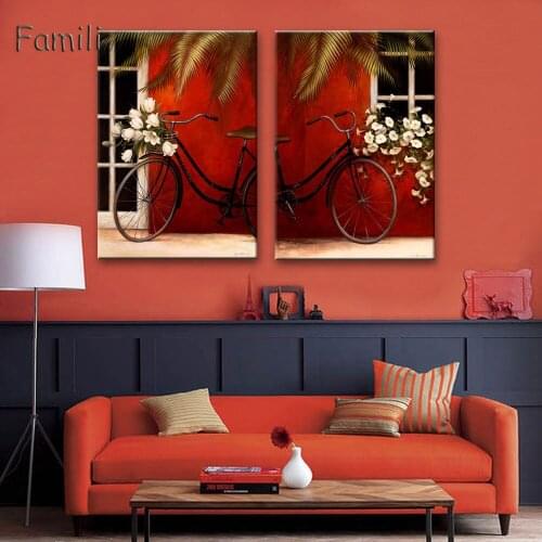 Wall Art Canvas Painting home deor morden 2 penel print Retro bicycle Wall Pictures print for Living Room Art Pictures no frame