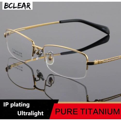 BCLEAR Half Rim Titanium Flexible Optical Eyeglasses Frame Men Eyewear Spectacle Glasses Prescription Semi-Rim Frames Vintage