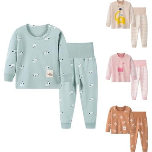 Autumn Unisex Kids Long Sleeves Cartoon Printed Tops Pants Sleepwear Set Outfit