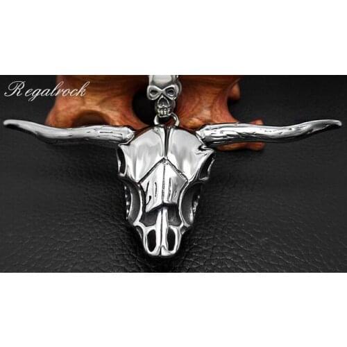 Regalrock Fashion Bison La Brea Tar Pits Buffalo Longhorn Bull Head Skull Necklace