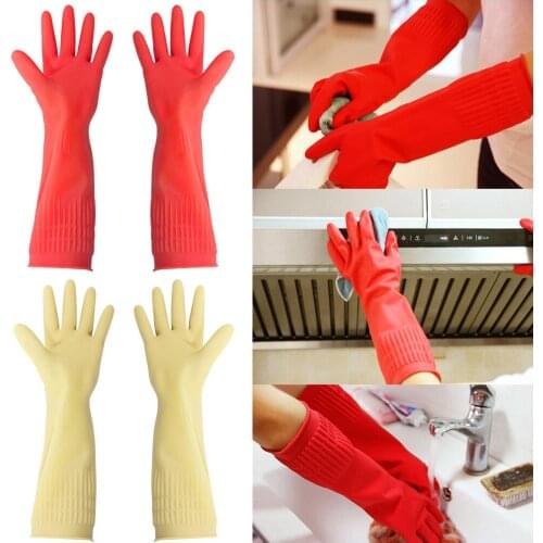 38cm Rubber Gloves Reusable Long Rubber Gloves Dishwashing Gloves for Kitchen Gardening OW