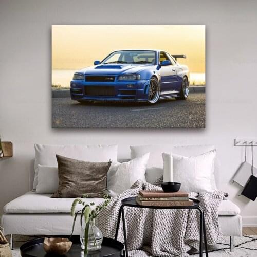 Posters and Prints Nissan Skyline R34 GT-R GTR Muscle Car Hot 12x18 24x36in Art Poster Canvas Painting Home Decor