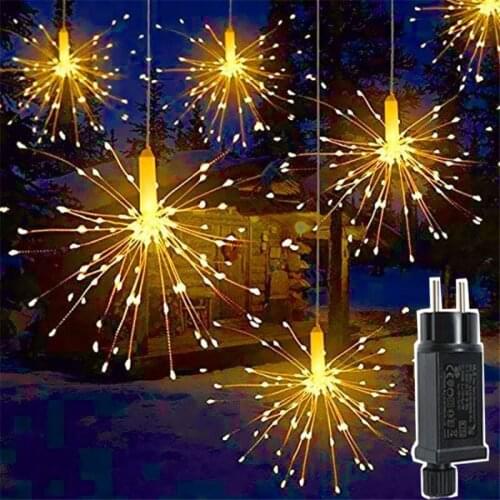 Thrisdar 5 IN 1 600LEDS Hanging Firework Light Copper Wire Starburst Fairy String Light Starburst Firework Twinkle Fairy Light