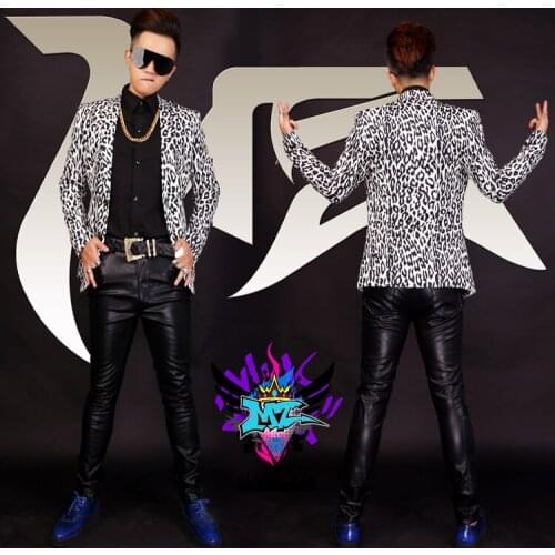 Plus Size Blazer 2020 New Men Slim Singer Leopard Suit personality trend Mens hair stylist suits Bar DJ male performance Jackets