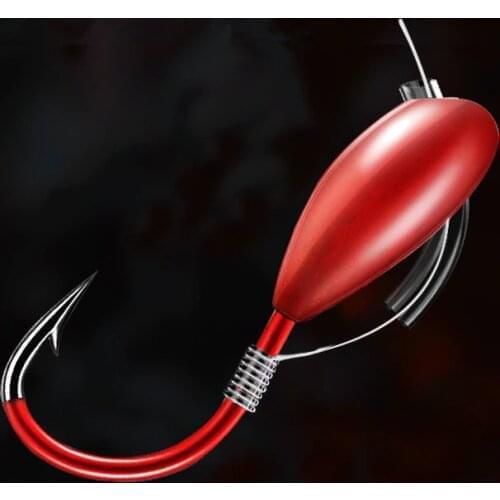 Fishing Overturned Hook 45 Degree Incline Hole Through Traditional Barbed Hooks Red Worm Jig Head Lot 8 Pieces Sale