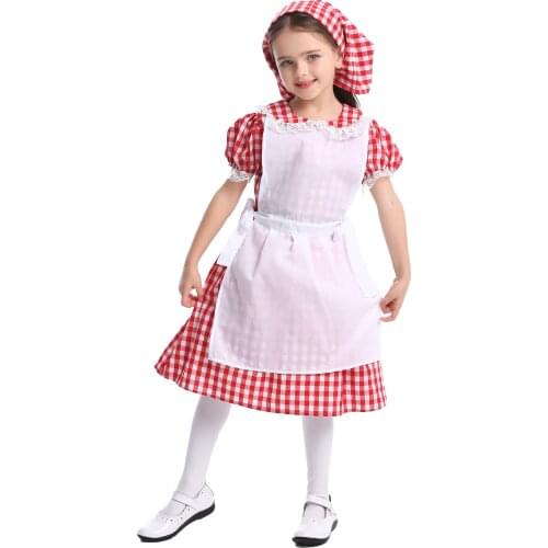 Farm loaded Little Red Riding Hood Plaid Red Dress Fairy World Maid Dress Princess Dress Cosplay Halloween Kid Cosplay Dress