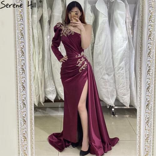 Serene Hill Wine Red Satin Overskirt Evening Dresses Gowns 2021 Mermaid Elegant Sexy For Women Party LA71322