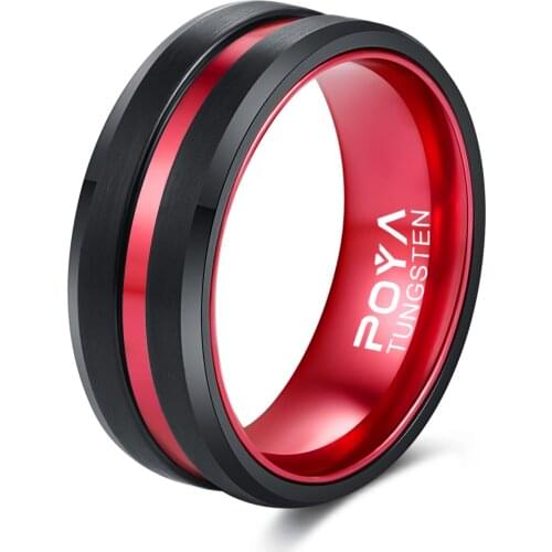 8MM Width Black Tungsten Rings for Men Women Red/Purple/Orange Groove Wedding Band Beveled Finishing Comfort Fit Size 6-14