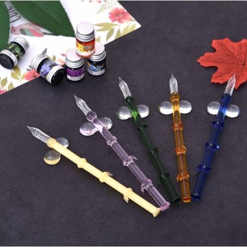 Glass Pen Dip Pen Color Ink Dip Pen Creative Student Glass Pen Set Gift Box Christmas Gift Art Supplies Transparent Pen