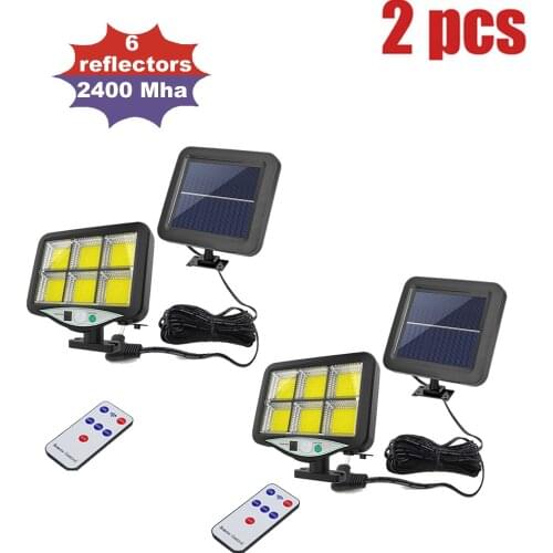 2pcs Outdoor Solar Powered Street Waterproof Wall Lights Motion Sensor Garden Security Lamp remote 3 modes seperable 5M cable