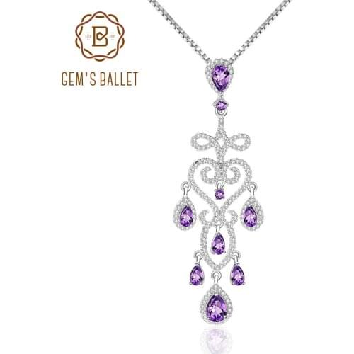 GEMS BALLET 925 Sterling Sliver Gemstone Natural Amethyst Elegant Pendant Necklace For Women Wedding Fine Jewelry