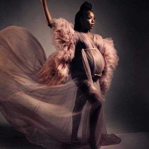 Plus Size Maternity Night Robe Ruffles Long Sleeves Floor Length Party Sleepwear Custom Made Nightgowns Robes