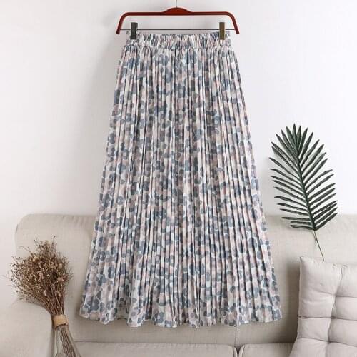 Spring Summer New 2021 Chiffon Floral Print Tulle Pleated Womens Long Skirts High Waist Loose Female Umbrella Skirts Girls