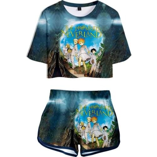 The Promised Neverland Short-sleeve Suit Women Girl 2 Piece Sets Outfits 3D Printing Japanese Cute Anime Cosplay 2021 New Summer