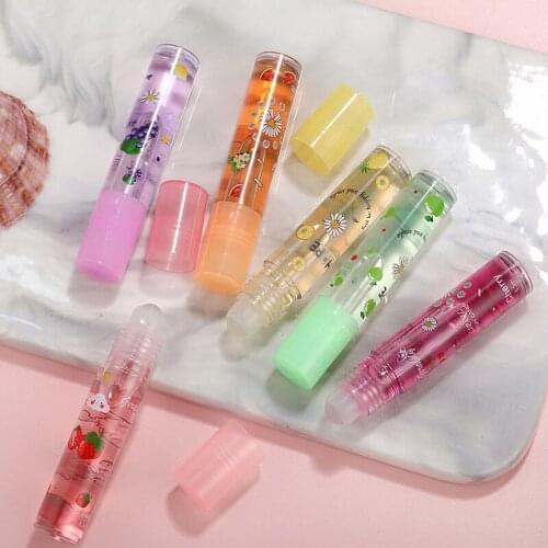 1pcs Fruity Ball Rolling Transparent Lip Gloss Moisturizing Fades Lip Lines Mirror Colorless Lip Care Gloss Random Color TSLM2