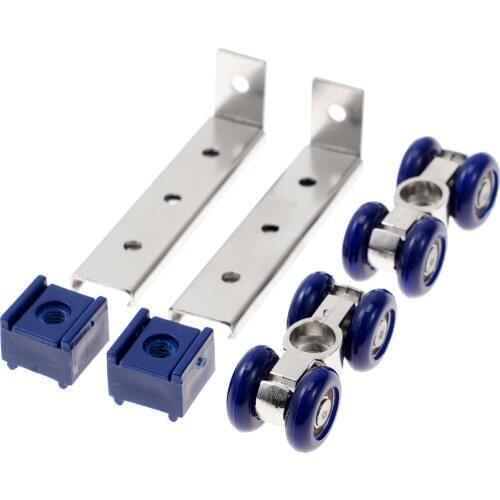 2 Sets Sliding Door Roller Furniture Hardware Metal Sliding Track 4-Wheels Pulley Wood Door Hanging Wheels Bearing Pulley Kit