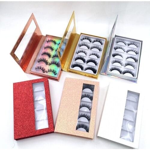 5 Pairs/set 25mm Full Strip Mink Eyelashes Thick Long Diamond Eyelash 3D Real Mink Lashes Vendor Custom Lash Book Packaging