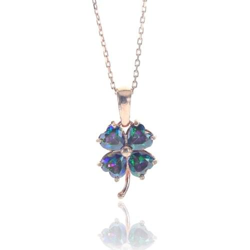 925 sterling Silver Women 'S Mystic Topaz Stone Mini Clover Necklace Elegant Design Welcome Quality Handy Wink Attractive 2021 Trend Fashion style Jewelry