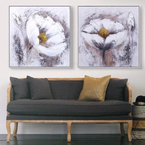 GoldLife Abstract White Flower Canvas Painting on The Wall Modern Oil Painting Wall Art for Living Room Decoration