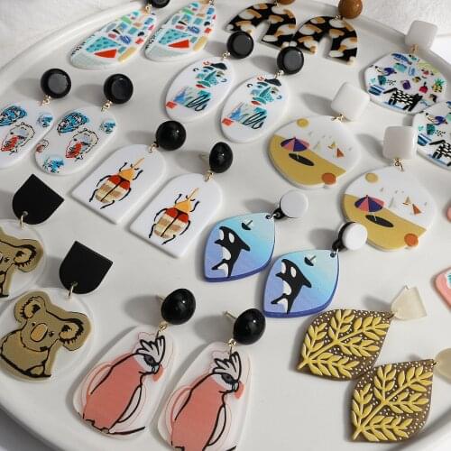 AMORCOME Creative Cute Animal Pattern Acrylic Drop Earrings For Women Girls Portrait Graffiti Geometric Dangle Earrings Jewelry