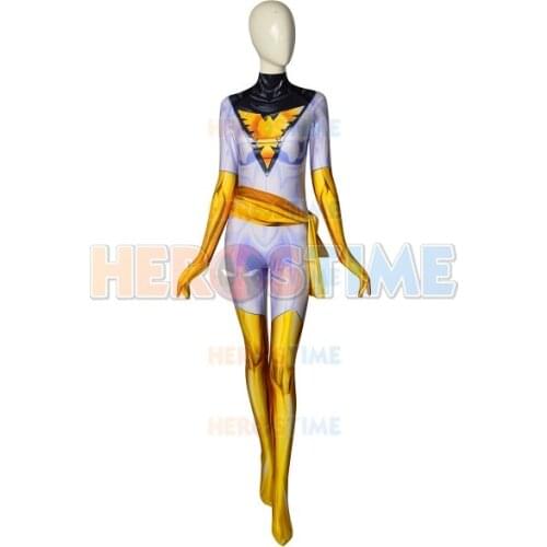 White Phoenix Cosplay Costume X-men 3D Print Spandex Zentai Bodysuit Cosplay Superhero Halloween Costume for Woman/Kids