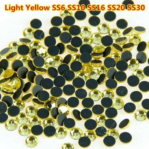 SS6-SS30 Light Yellow Crystal DMC Hot Fix Rhinstone Flatback Iron-on Strass Hotfix Stones for Wedding Dress Bags Hat Nails DIY