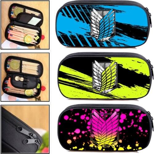 Kpop 3D Anime Attack on Titan Season 4 Pencil Case Make Up Box Cosmetic Case Zipper Storage School Supplies Beauty Case Women