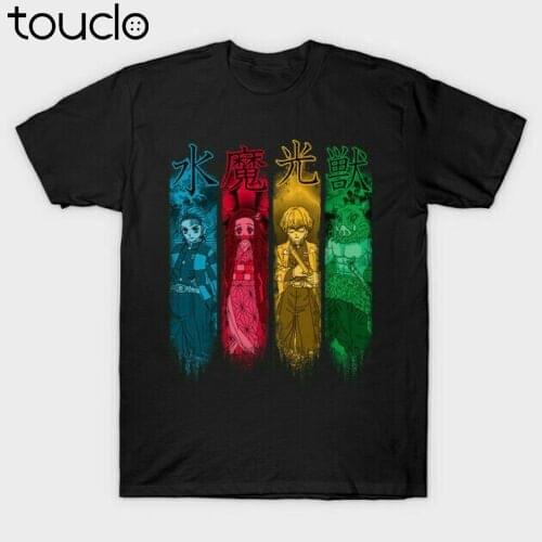 Team Demon Slayer Tanjiro Nezuko Zenitsu Inosuke Anime Black T-Shirt