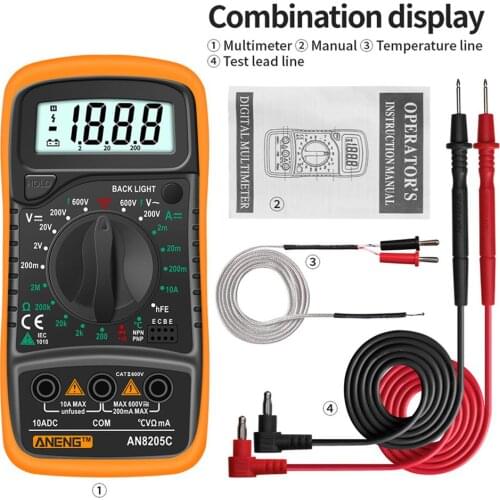ANENG AN8205C Digital Multimeter AC/DC Ammeter Volt Ohm Test Meter Profession Multimetro With Thermocouple LCD Backlight Display
