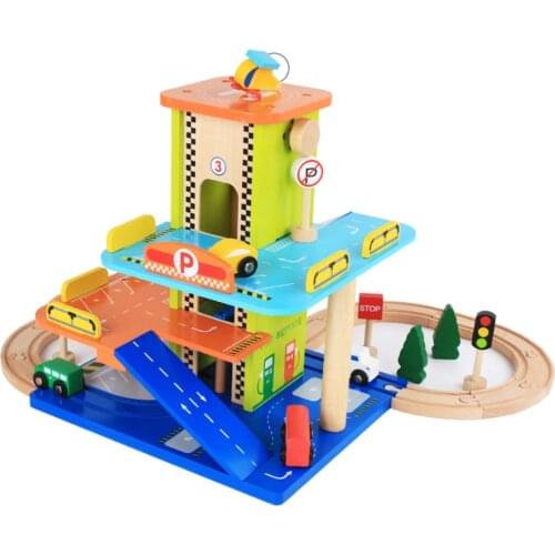 Children Simulation Wooden Three - layer Stereo Track Parking Set Wood DIY Toy Vehicle Toy
