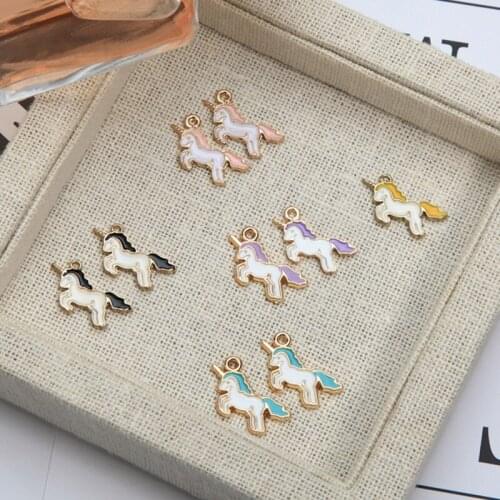 10pcs/lot Unicorn Dangle Handmade Enamel Charms Pendant DIY for Bracelet Necklace Bag