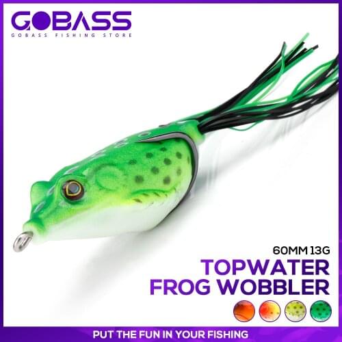 GOBASS Topwater Frog Wobblers Trolling Soft Fishing Lure Silicone Bait 13g 60mm Thunder Frog Goods For Fishing Summer Crankbait