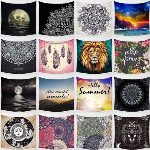 Hot sale HD wall art tapestry moon lion pink feather mandala sunset pattern background wall decor square wall hanging tapestry