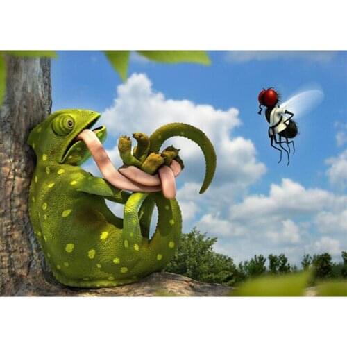 Hobbies and Crafts DIY Diamond Painting "Cute Chameleon" and Flying Insect Embroidery Cross Stitch 5D Home Decor Creative Gifts