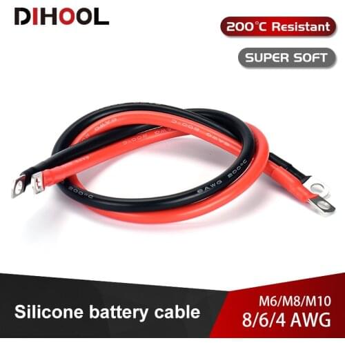 10/8/6/4 AWG Battery Cable,Flexible Silicone Wire with Lug For Battery,Inverter,Solar Stytem,Car,Motorcycle Power Connection