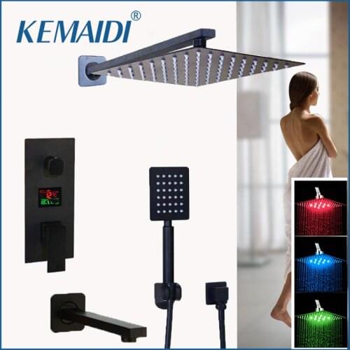 KEMAIDI LED Black Shower Head 2-ways Digital Display Mixer Taps Bathroom Shower Faucet 3-Functions Digital Shower Faucets Set