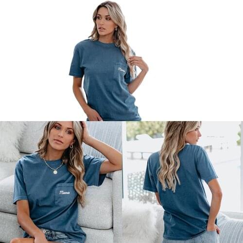 Summer New Women Shirt Casual Round-neck Ladies T-shirt Pocket Loose Short Sleeves Ladies Clothes
