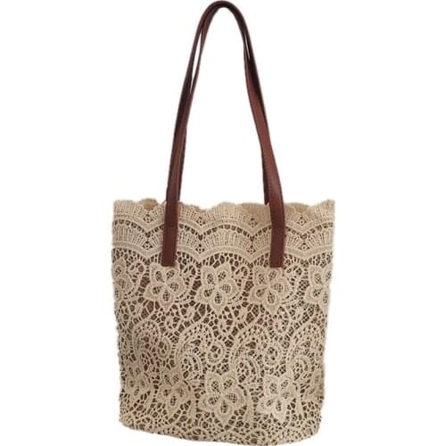 Fashion Women Shoulder Bag Big Lace Female Handbag Lady Floral Tote Luxury Women Shopping Bag Ladies Totes(Champagne)