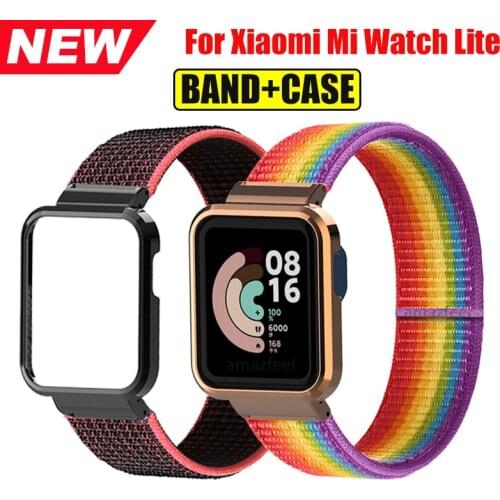 Nylon Band For Xiaomi Mi Watch Lite Bracelet Metal Case Protector For Mi Watch Lite Strap Nylon Weave Loop Wristband Accessories