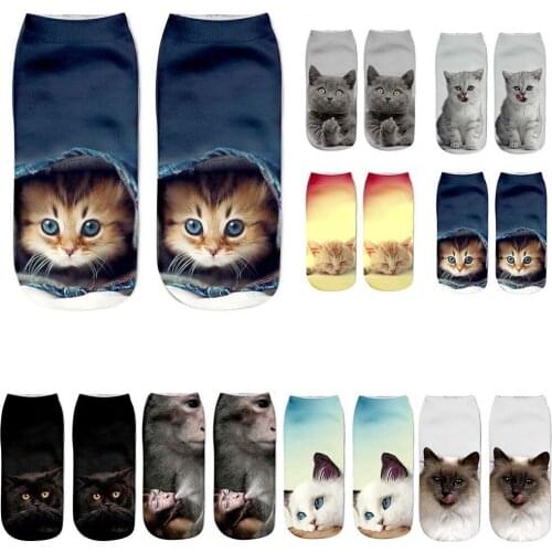 3D Print Funny Cute Cartoon Kitten Unisex COTTON Short Socks Creative Colorful Multiple Cat Face Happy Low Ankle Socks For Women