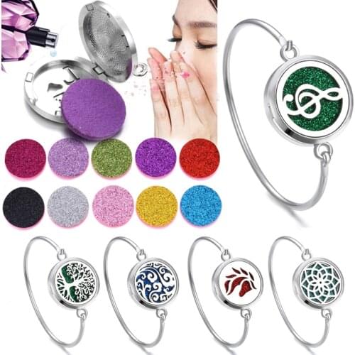 New Aromatherapy Bracelet Bangle Jewelry Perfume Bracelet Essential Oil Diffuser Lotus Stainless Steel Lockets Diffuser Bracelet