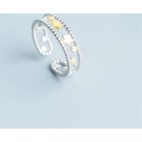 New Arrival Fashion Double-layer Five-pointed Star 925 Sterling Silver Jewelry Exquisite Galaxy Personality Opening Rings SR518